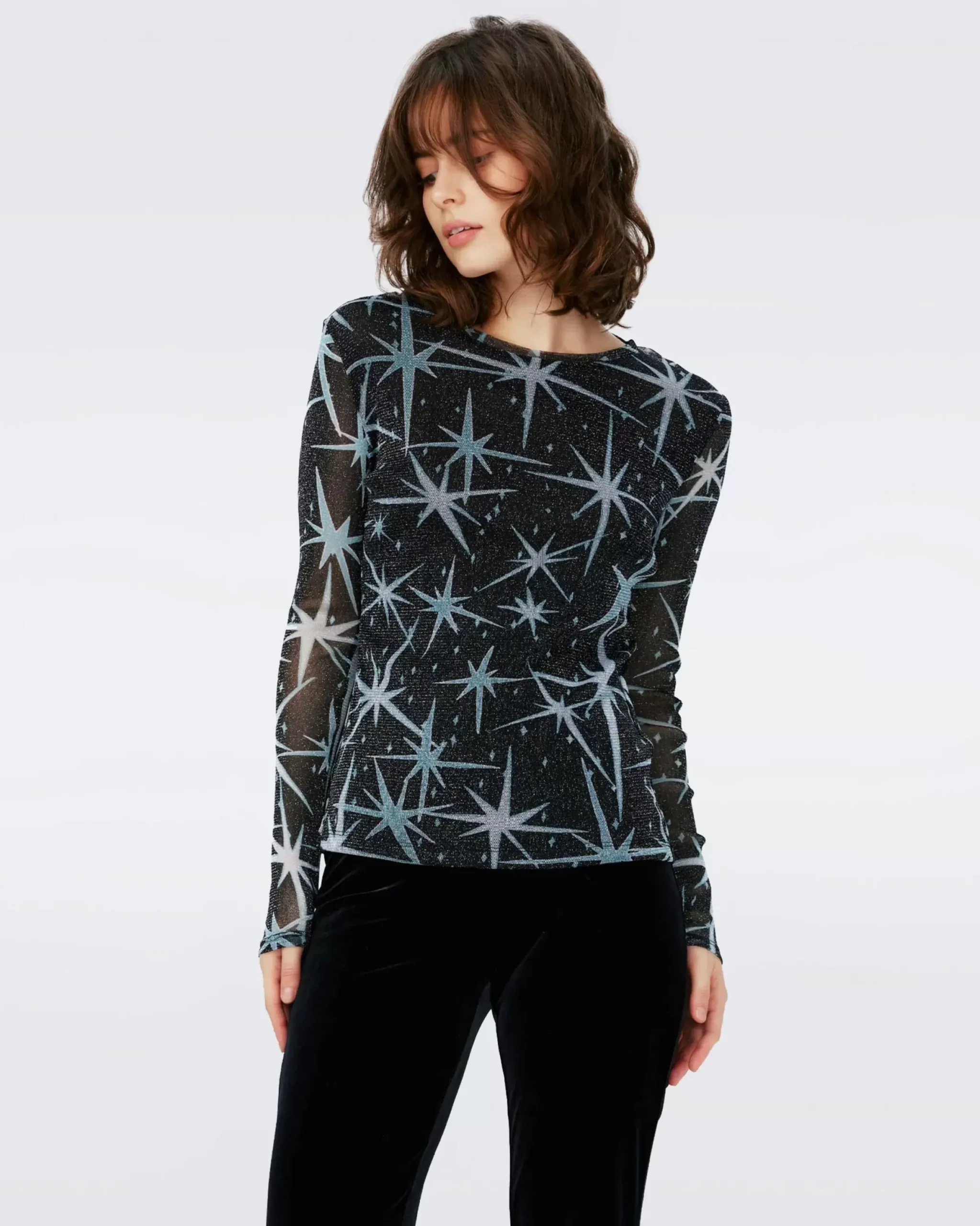 Logan Metallic Mesh Top-dvf Hot